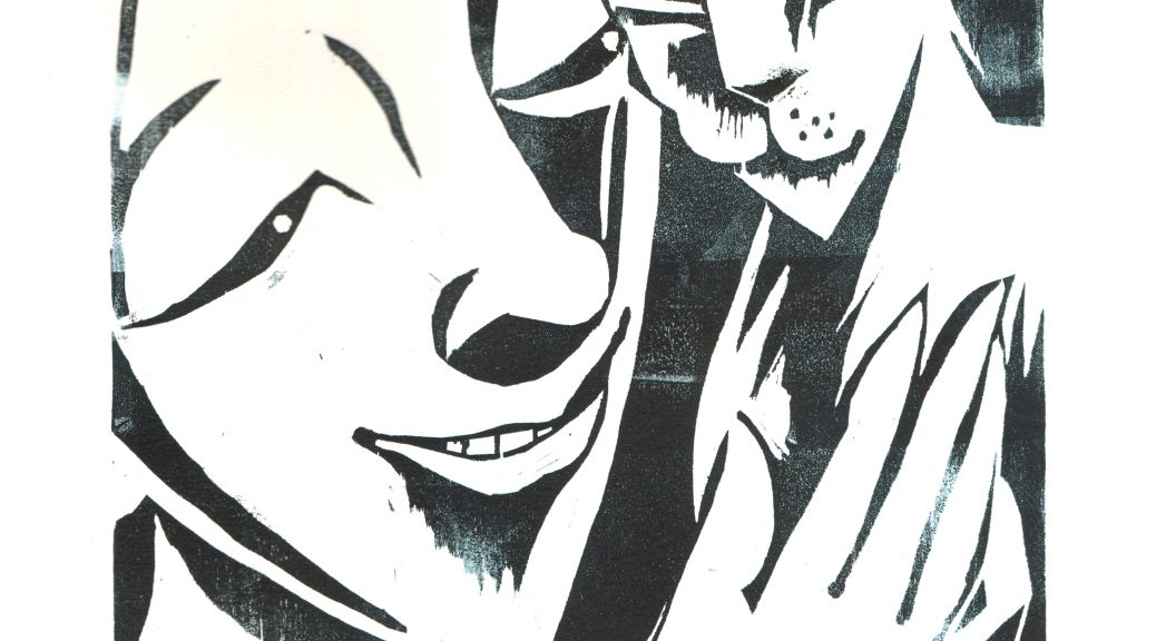 holzschnitt-katze-laechelnd